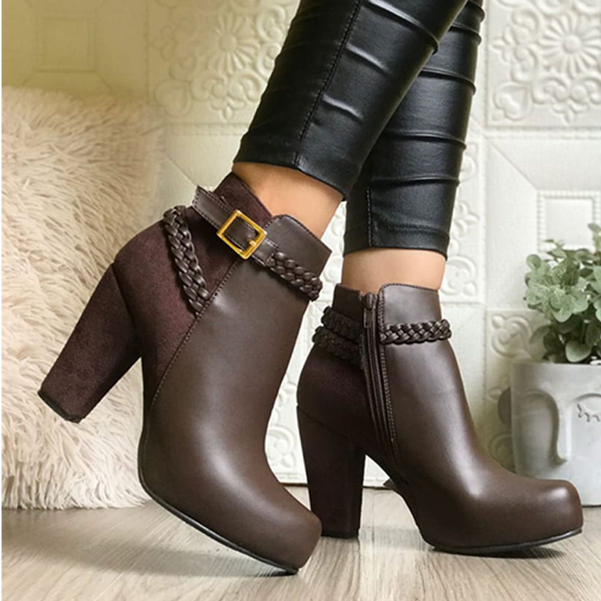 GENERICO - Botin Mujer Sanamaca Trensa Taco 9 2086-68 Color Marron