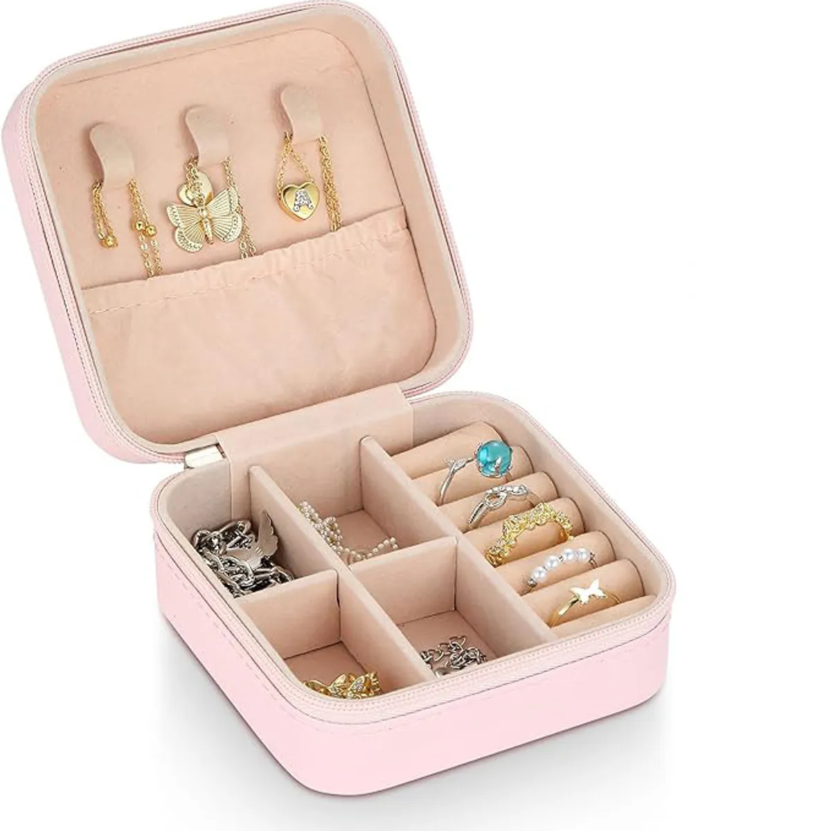 GENERICO - JOYERO ESTUCHE ORGANIZADOR PORTATIL PARA ANILLOS COLLARES ARETES