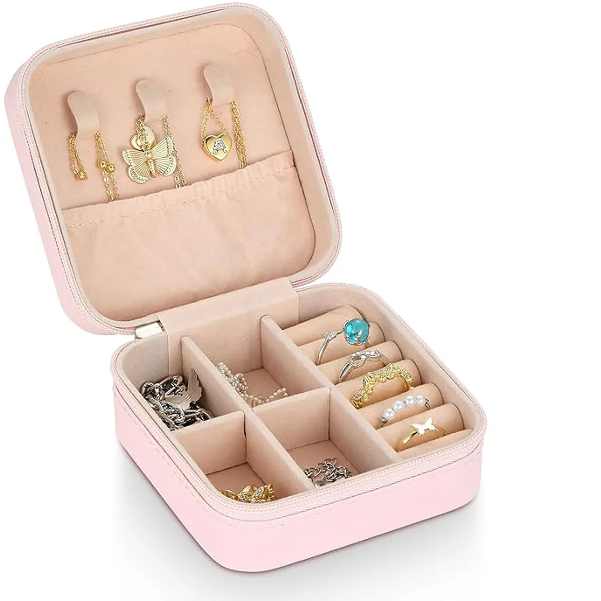 GENERICO - JOYERO ESTUCHE ORGANIZADOR PORTATIL PARA ANILLOS COLLARES ARETES