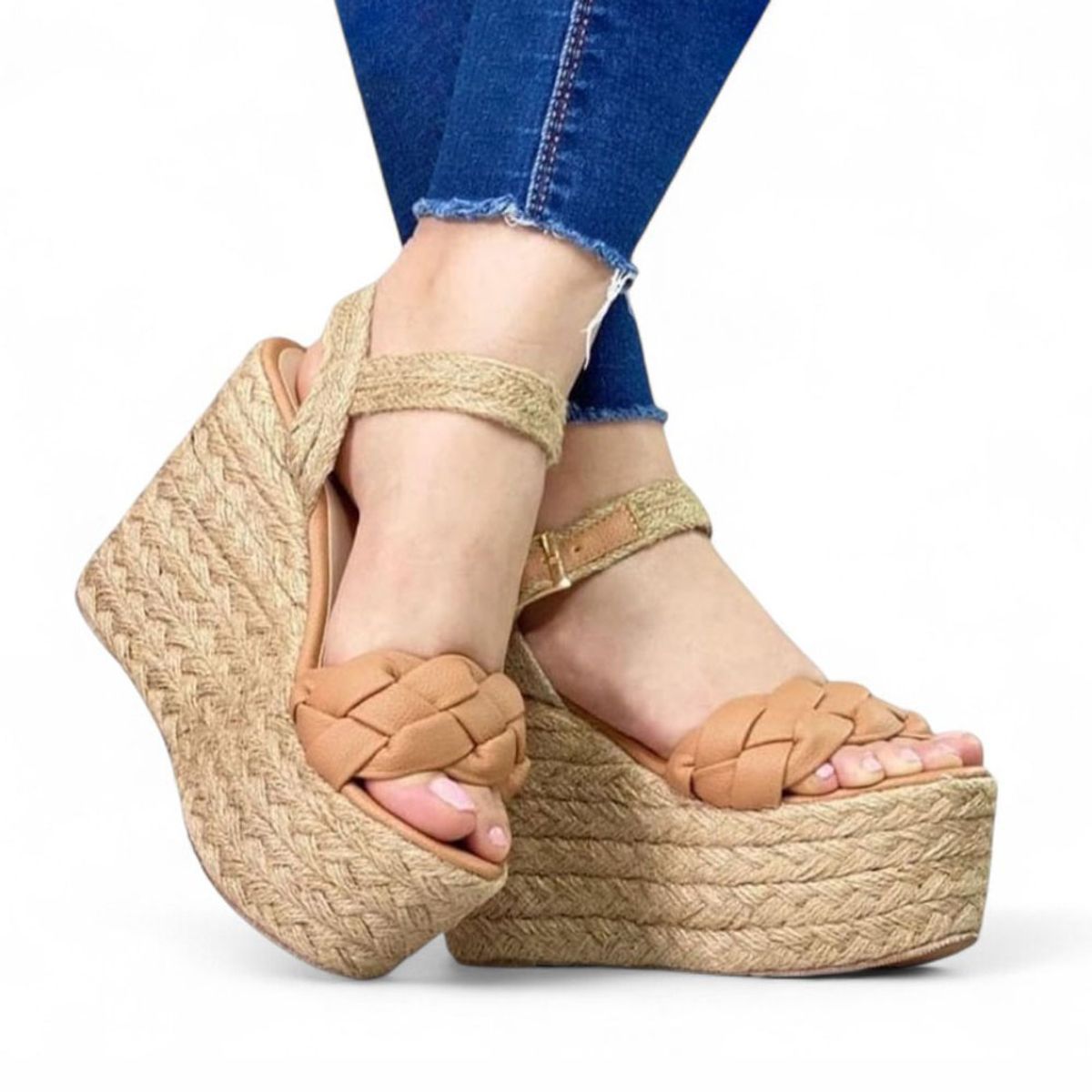 GENERICO - Sandalia Mujer Trensa Plataforma 15 Yute 2086-55 Color Camello