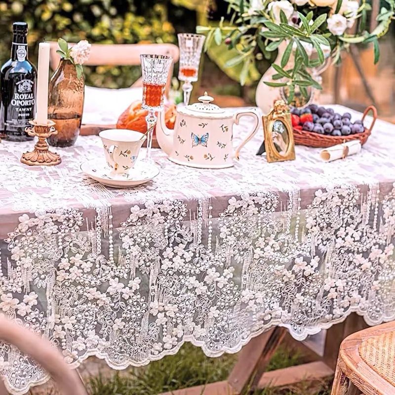 PUREPOWER - Mantel Encaje Bordado Francés 135x180cm Blanco