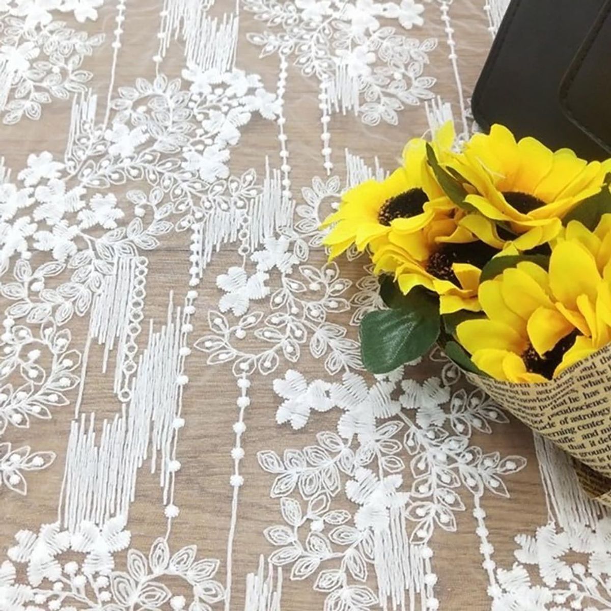 PUREPOWER - Mantel Encaje Bordado Francés 135x220cm Blanco Vintage para Eventos