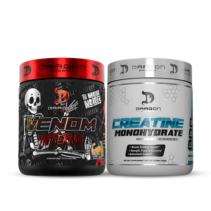 DRAG PHARMA - Venom Inferno 40 serv Pre entreno - Brazo de 50 Limón + Creatina Dragon Pharma 300 g + shaker