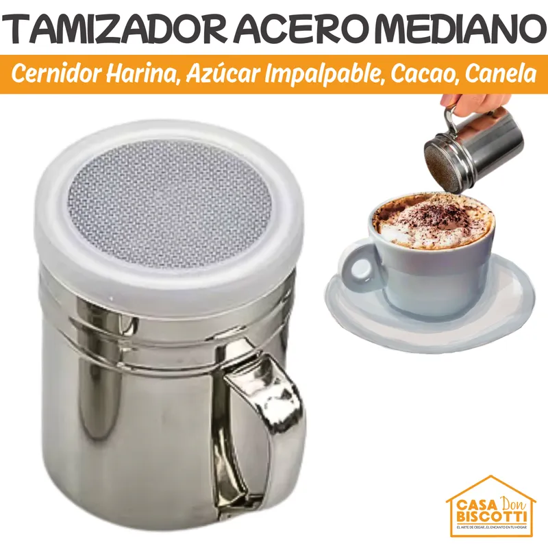 GENERICO - Cernidor de Acero Inoxidable Cacao Azúcar Impalpable y Canela con Tapa