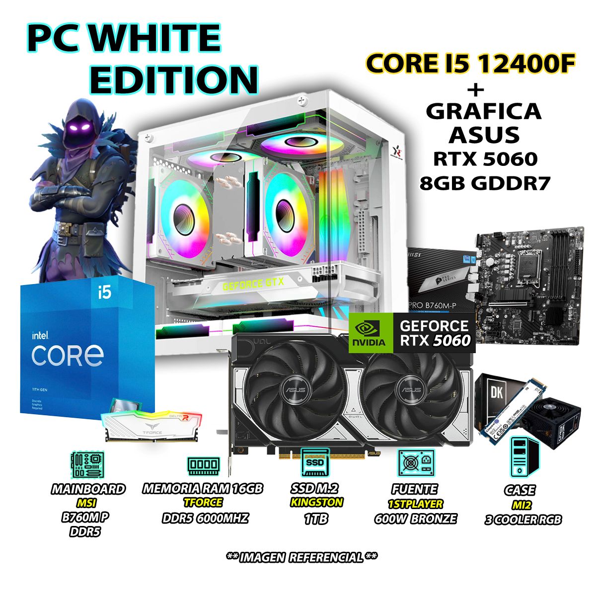 INTEL - Computadora PC Gamer Intel Core i5 12400F RAM 16GB DDR5 SSD 1TB RTX 5060 8GB