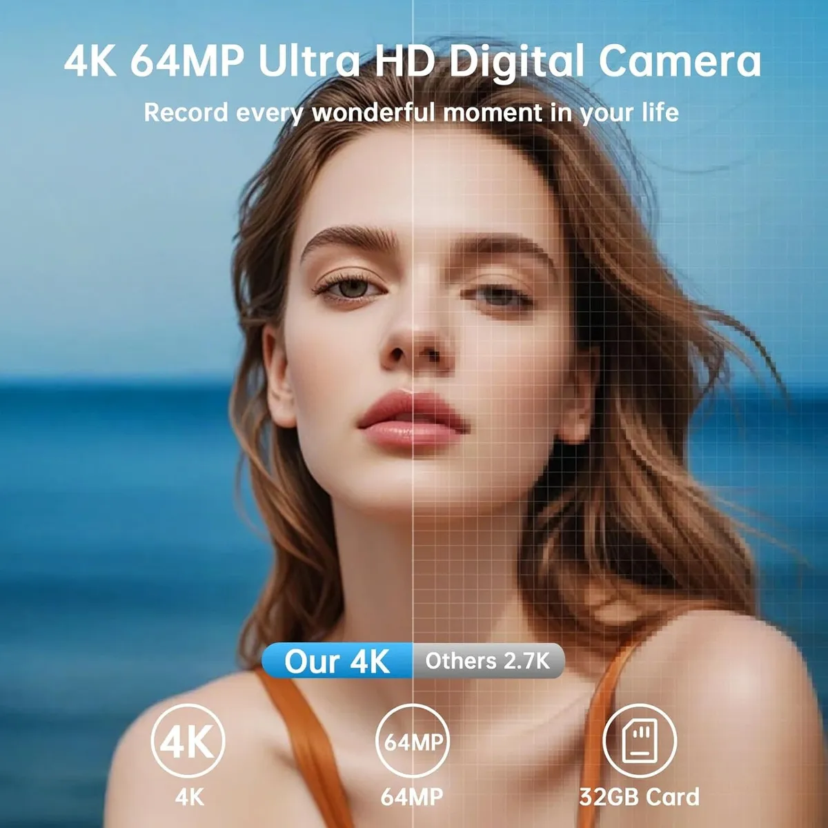 RENVMEXY - Cámara Digital 4K WiFi 64MP Zoom 16X Selfie con Pantalla Giratoria