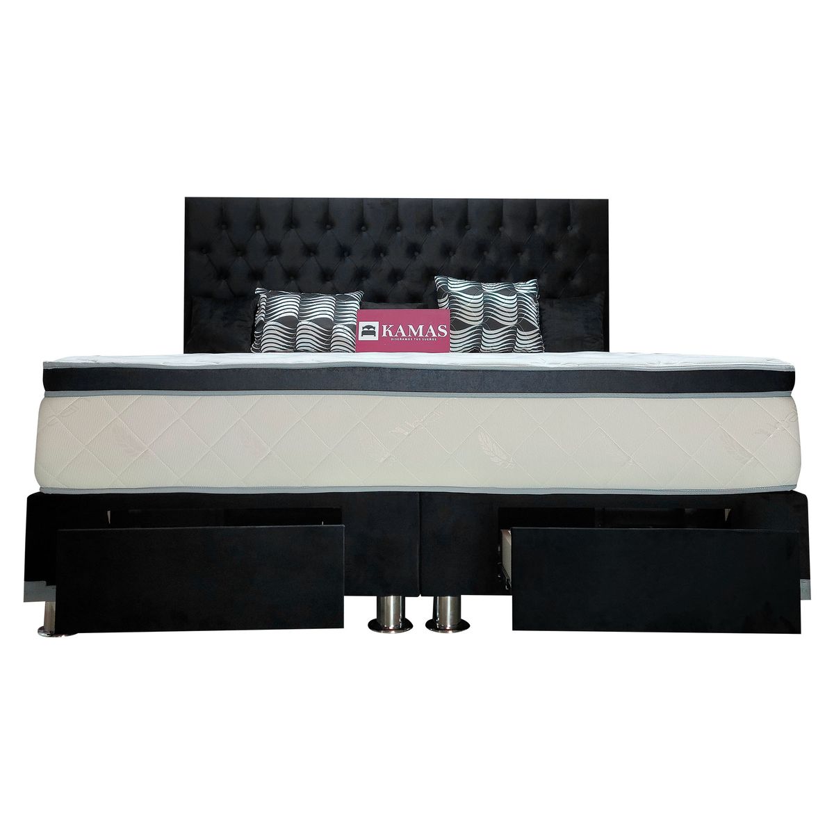 KAMAS - DORMITORIO KAMAS DER PRINZ CON CAJONES + CABECERA CAPITONEADA - NEGRO