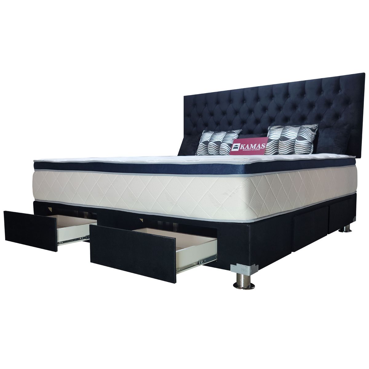 KAMAS - DORMITORIO KAMAS DER PRINZ CON CAJONES + CABECERA CAPITONEADA - NEGRO