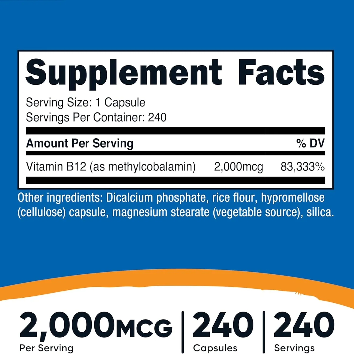 NUTRICOST - Vitamina B12 2000 Metilcobalamina 240 Cápsulas