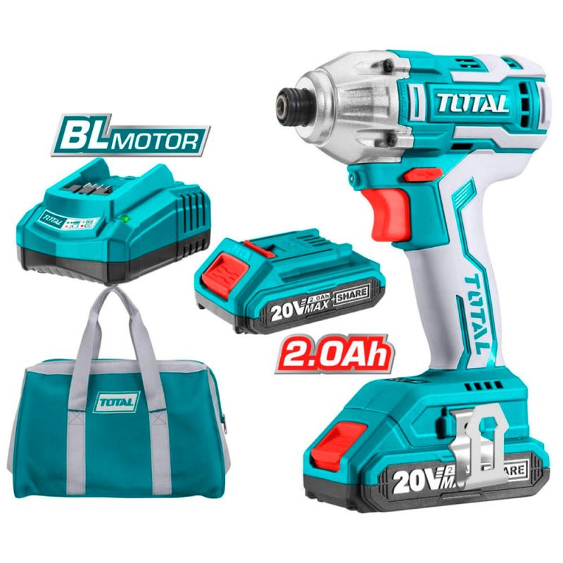 TOTAL TOOLS - ATORNILLADOR IMPACTO LI-ION 3300BPM BRUSHLESS MTELA INDUSTRIAL