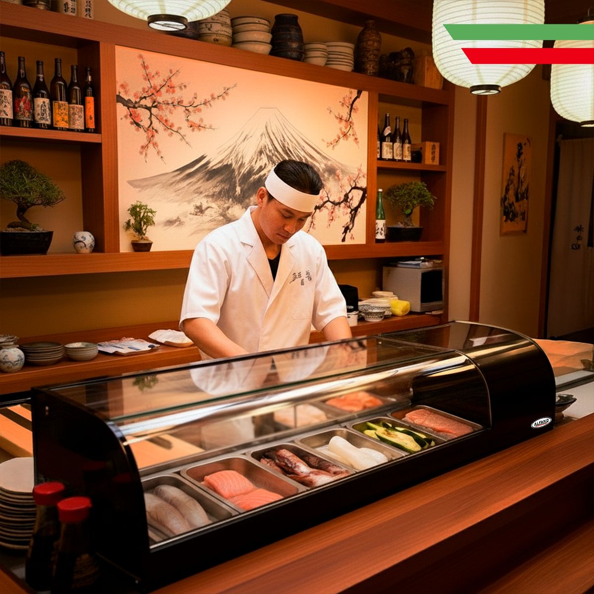 ALFANO - Vitrina Refrigerada para Sushi Ensaladas y Frescos 70 Litros 6 Bandejas STD-70