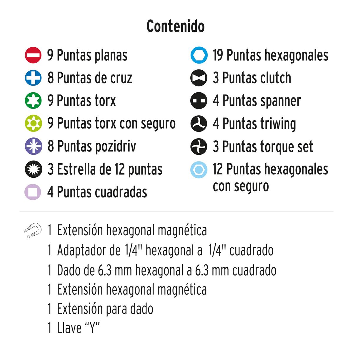 Truper - Juego de 100 puntas mixtas para desarmador de 1" largo