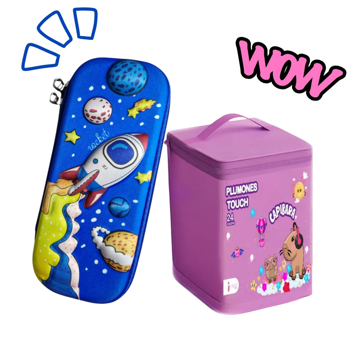 MARCADORES PLUMONES TOUCH 24 PCS + CARTUCHERA PARA NIÑOS DISEÑO 3D COHETE, marca GENERICO - Foto Principal