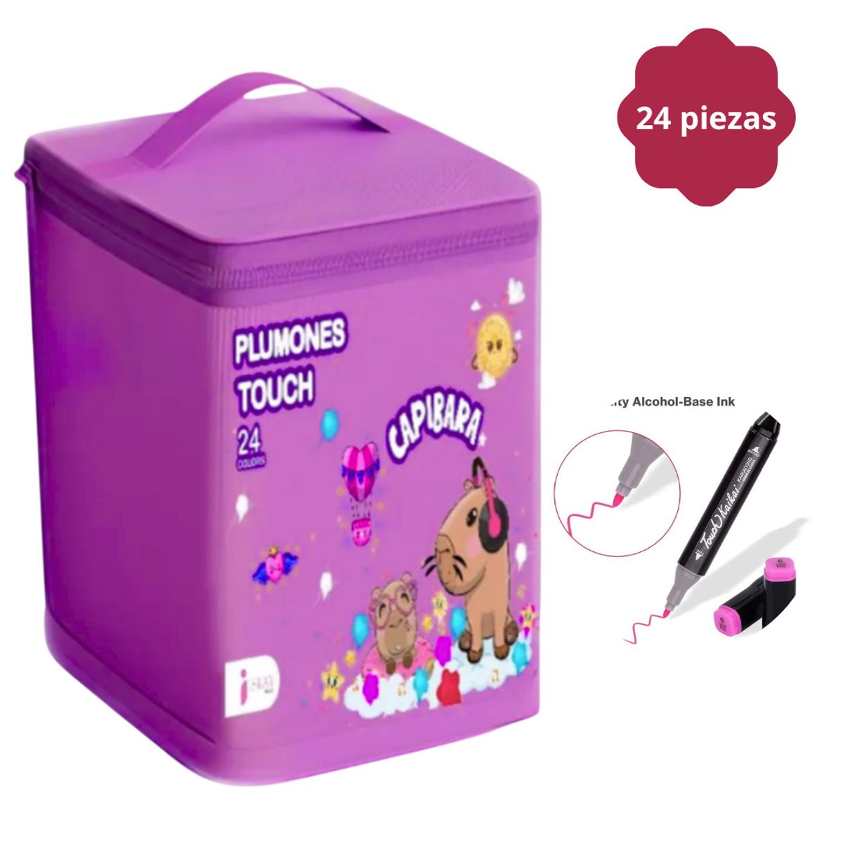 MARCADORES PLUMONES TOUCH 24 PCS + CARTUCHERA PARA NIÑOS DISEÑO 3D COHETE, marca GENERICO - Foto 2