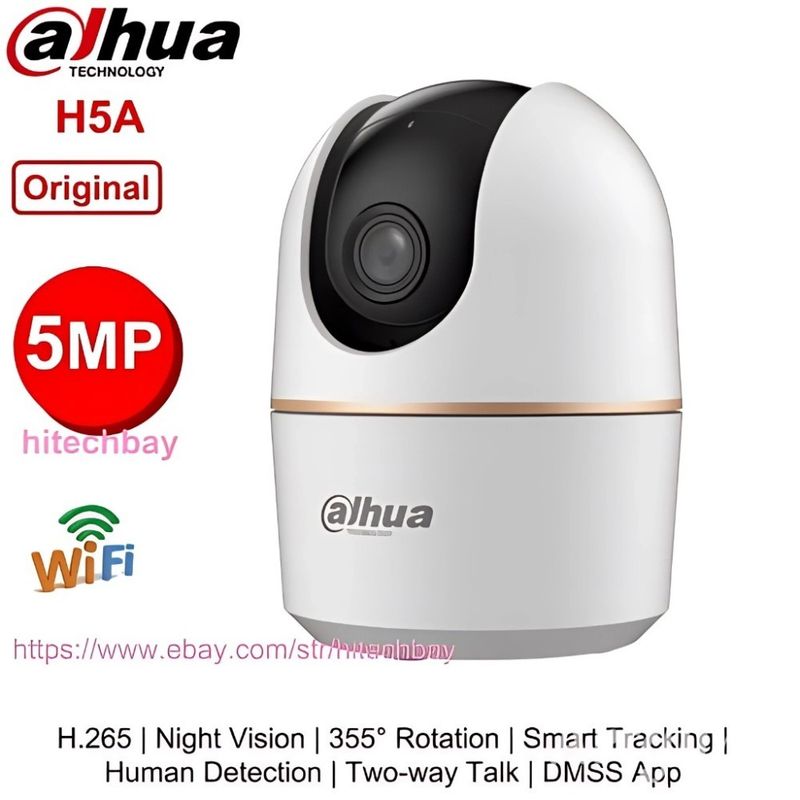 DAHUA - H5A 5MP Focal fija para interiores Wi-Fi Pan Cámara de red inclinable