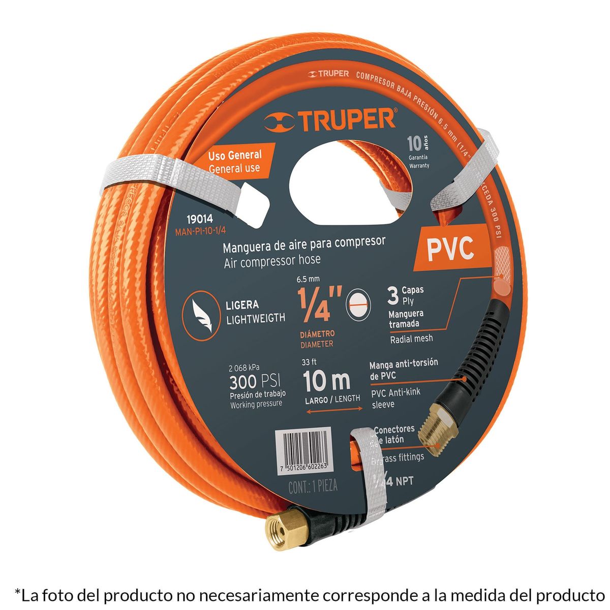 TRUPER - Rollo de 10 m de manguera 3/8'' de pvc para compresora Truper
