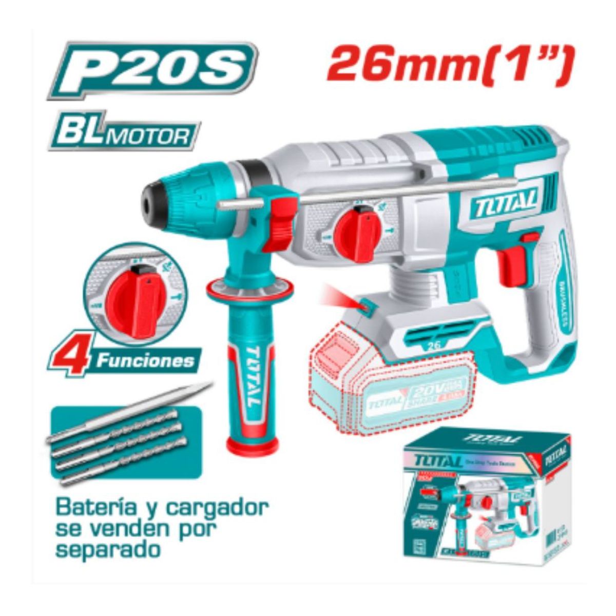 TOTAL TOOLS - Rotomartillo SDS+ 26MM 20v 25J BRUSHLESS Total - TRHLI20268