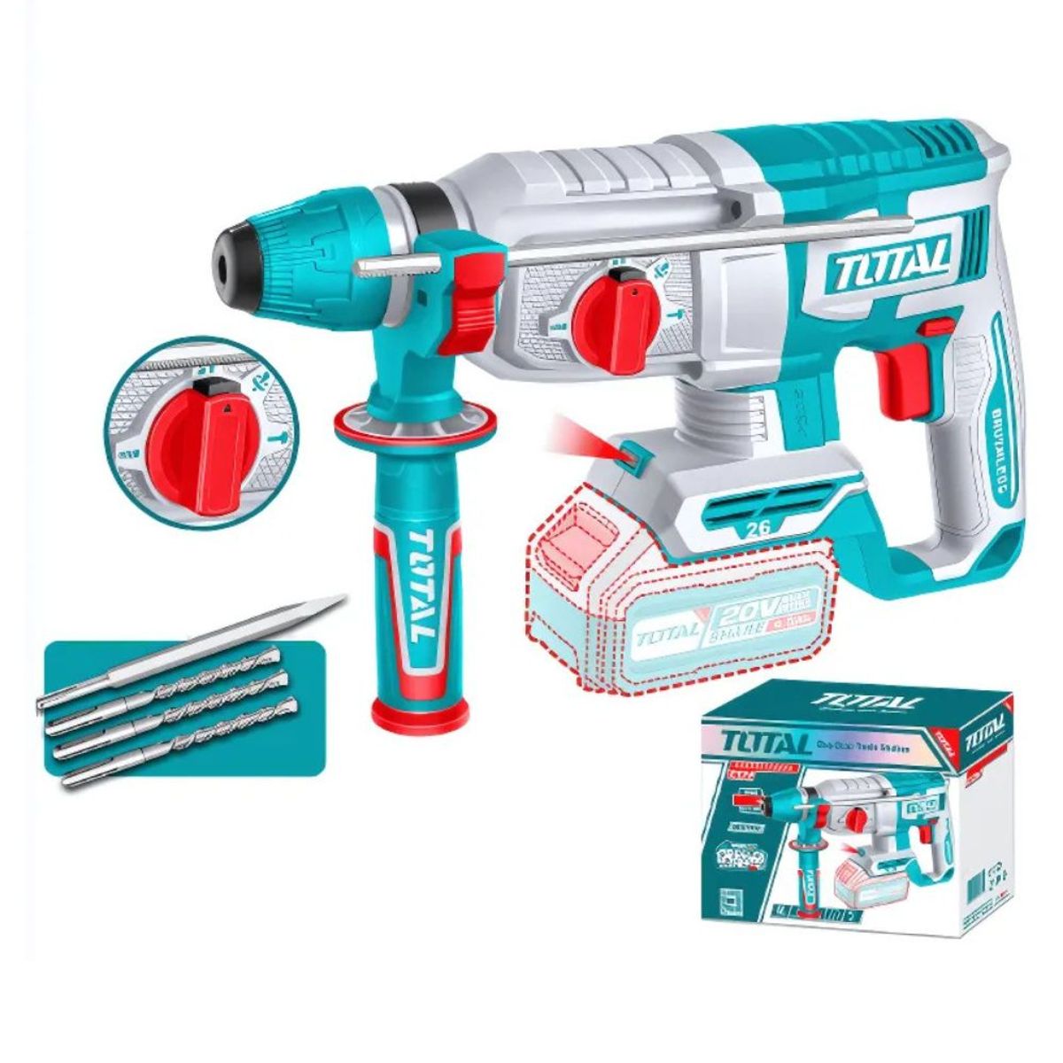 TOTAL TOOLS - Rotomartillo SDS+ 26MM 20v 25J BRUSHLESS Total - TRHLI20268