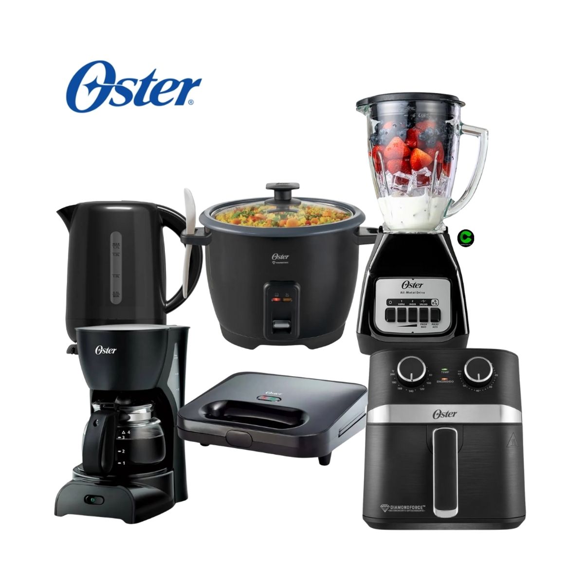OSTER - Super Combo Licuadora + Hervidor + Arrocera + Sandwichera + Cafetera + Freidora