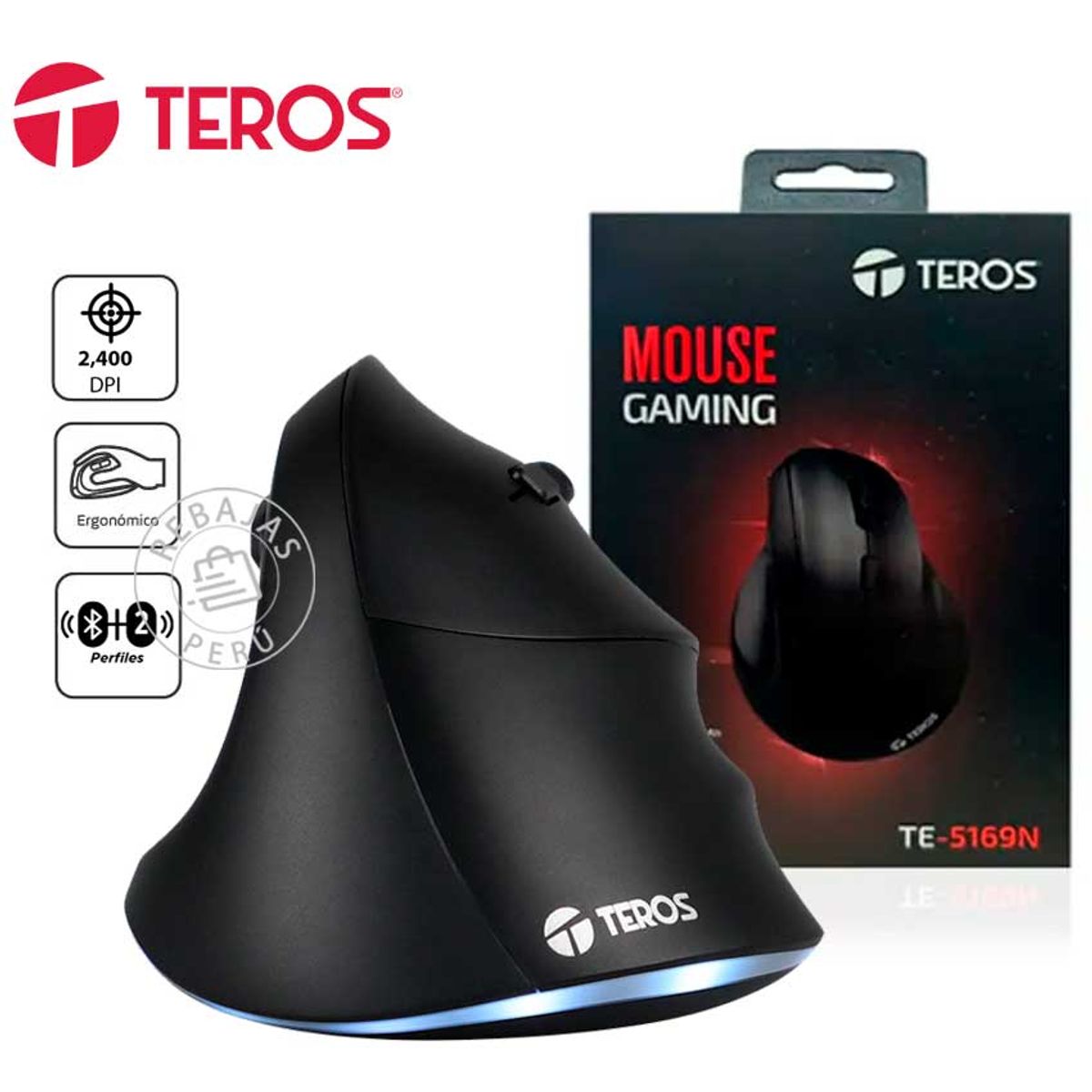 TEROS - Mouse Teros TE-5169N Vertical Inalámbrico 24G+Bluetooth 2400DPI Gamer