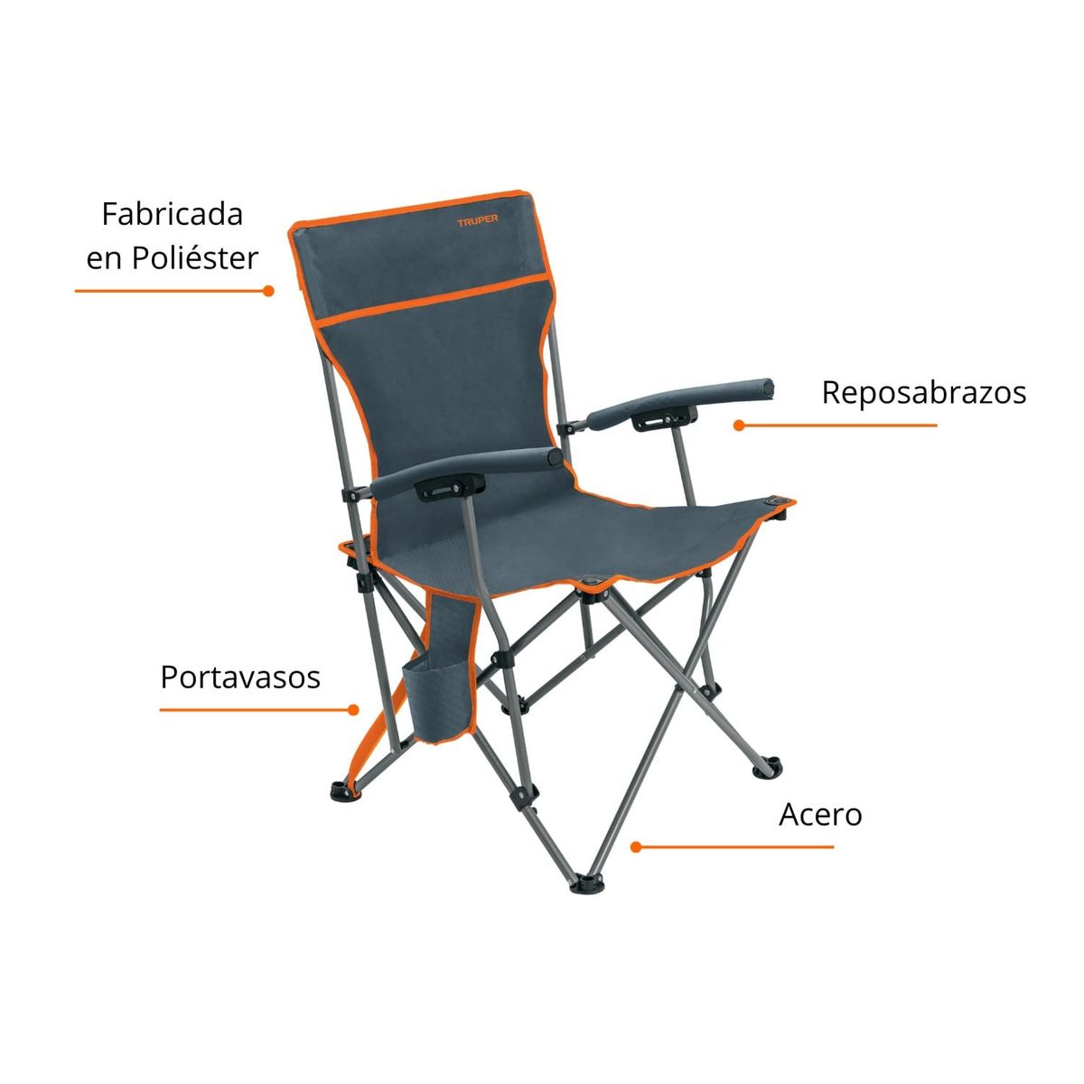 TRUPER - Silla Plegable 30", Paraguas de 130 cm, Truper 61025-65012