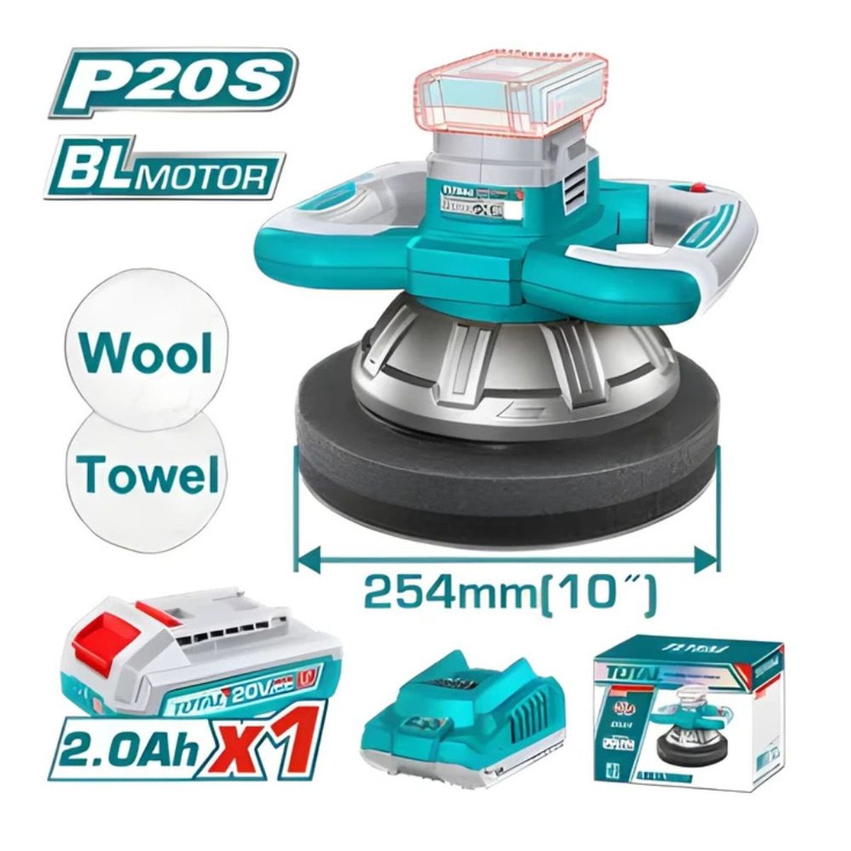 TOTAL TOOLS - Pulidora 20v 254MM 25000RPM BLMotor +ACC - TOPLI2025481