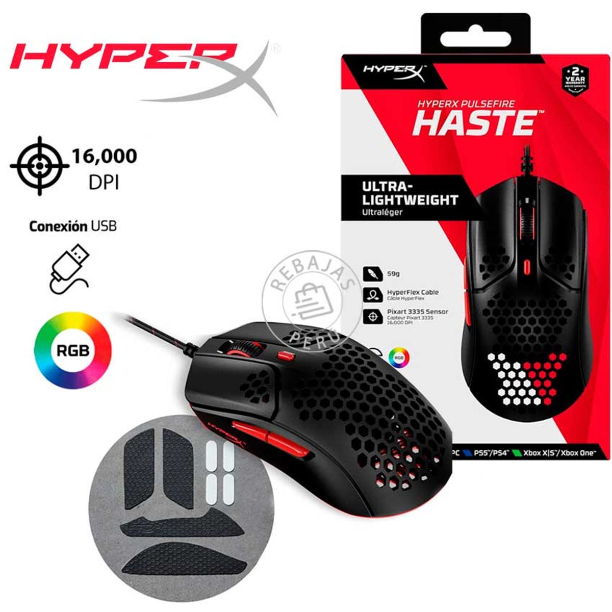 HYPERX - Mouse HyperX Pulsefire Haste Ultra Lightweight 16.000 DPI RGB Gamer