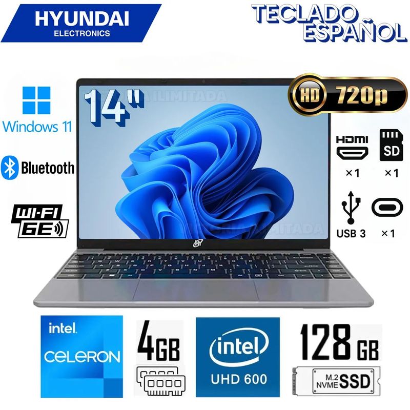HYUNDAI - Laptop Hyundai Intel Celeron - N4020 14.1 128GB SSD 4GB HT14CCIC46SG