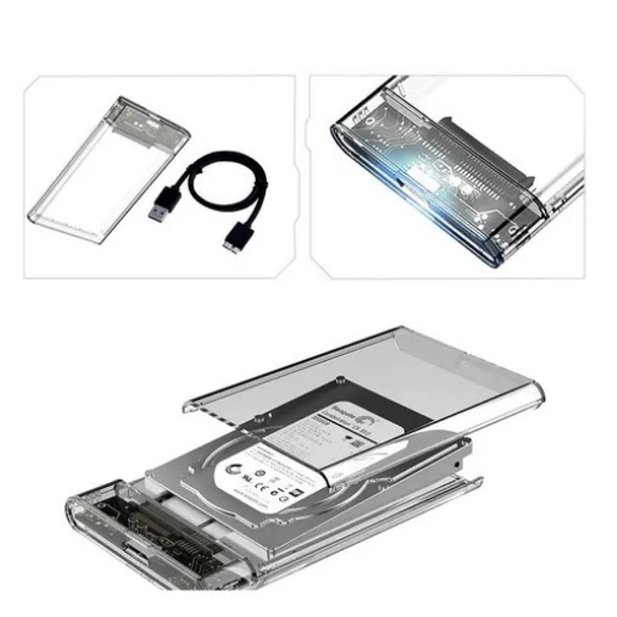 SEISA - Case Usb 3.0 Transparente Para Disco Duro 2.5 Sata Hdd Ssd