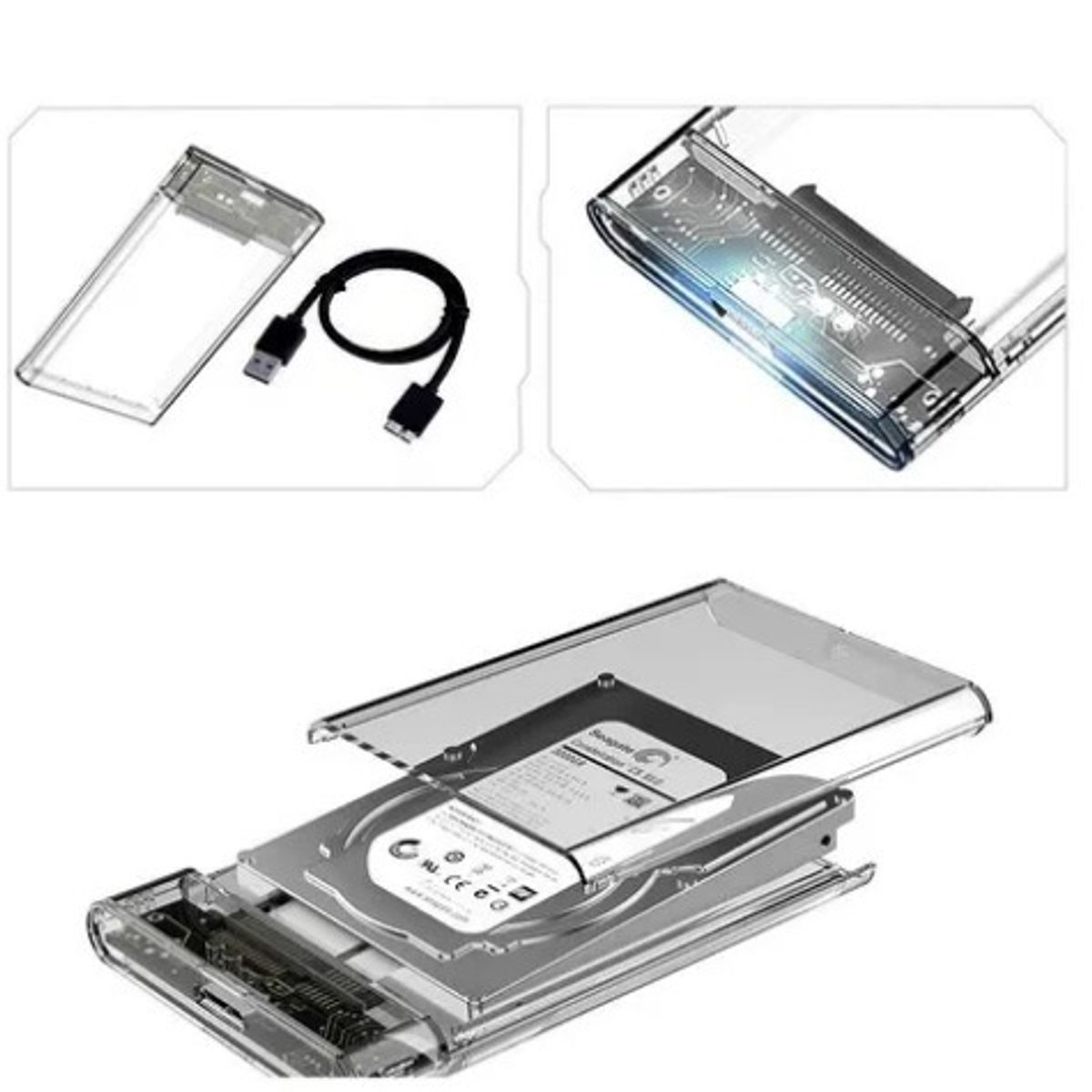 SEISA - Case Usb 3.0 Transparente Para Disco Duro 2.5 Sata Hdd Ssd