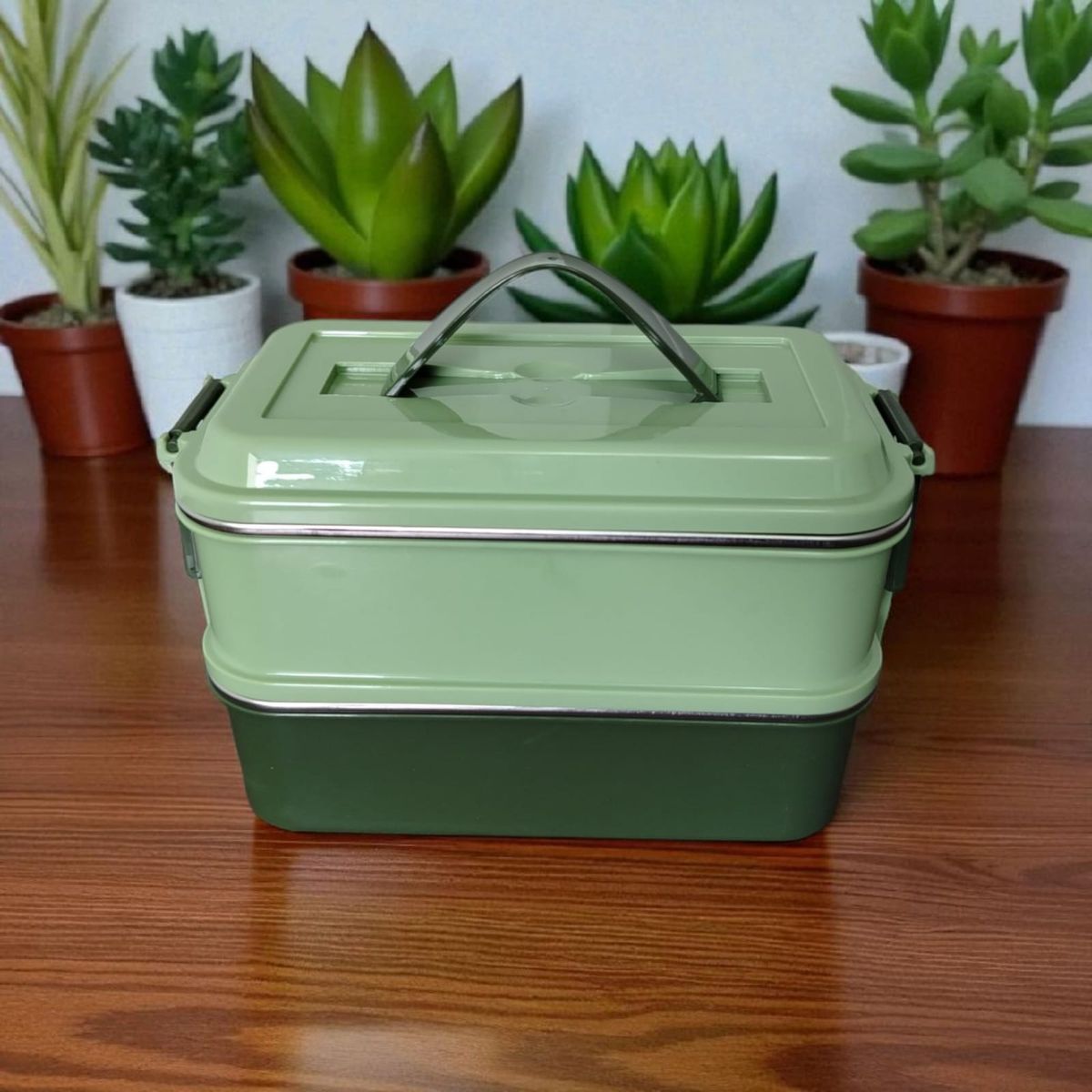 WELL BEING - Lonchera de Acero Inoxidable 2 Niveles 1400ml – Verde