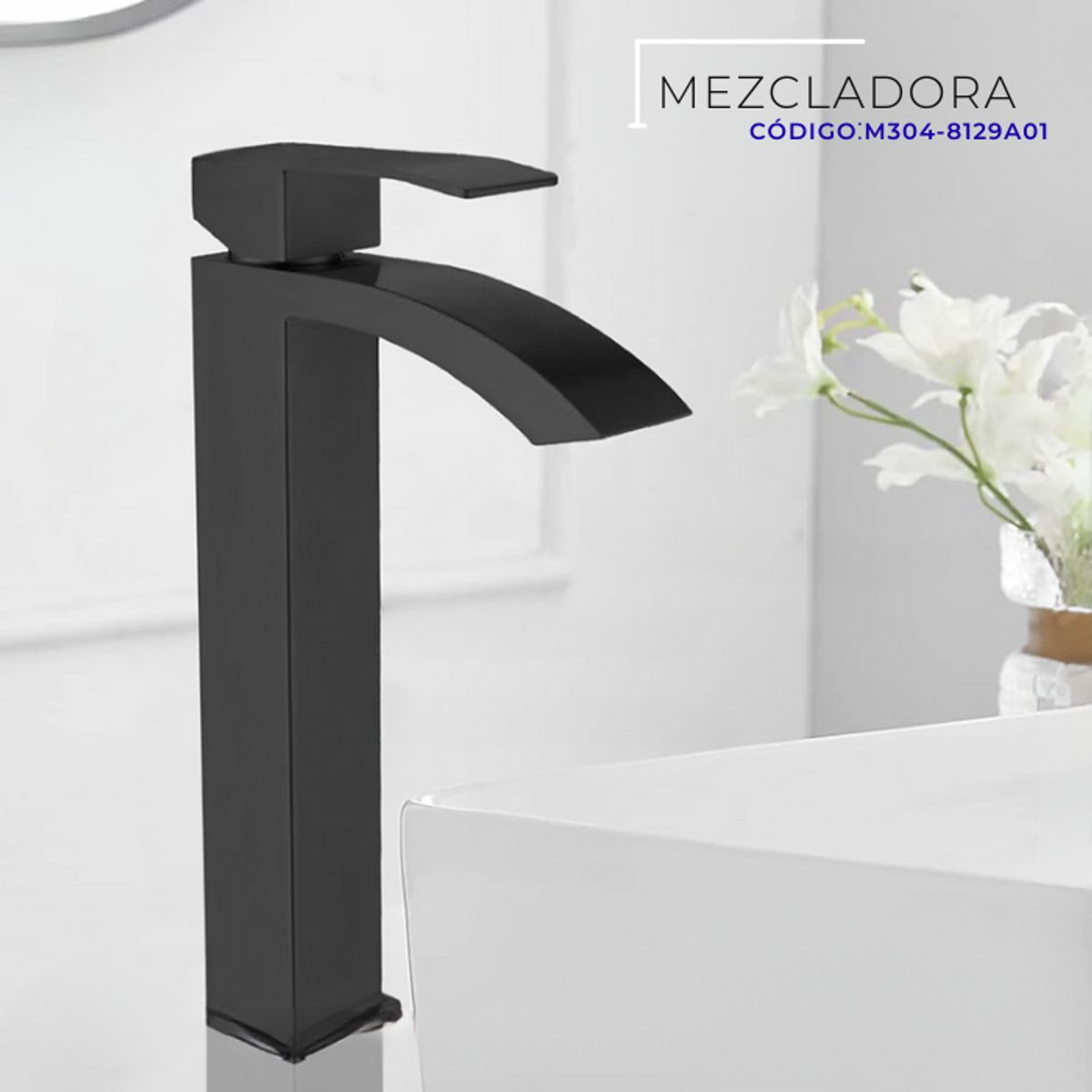XM - MEZCLADORA MONOCOMANDO DE LAVATORIO ALTO CASCADA NEGRO M304-8129A01