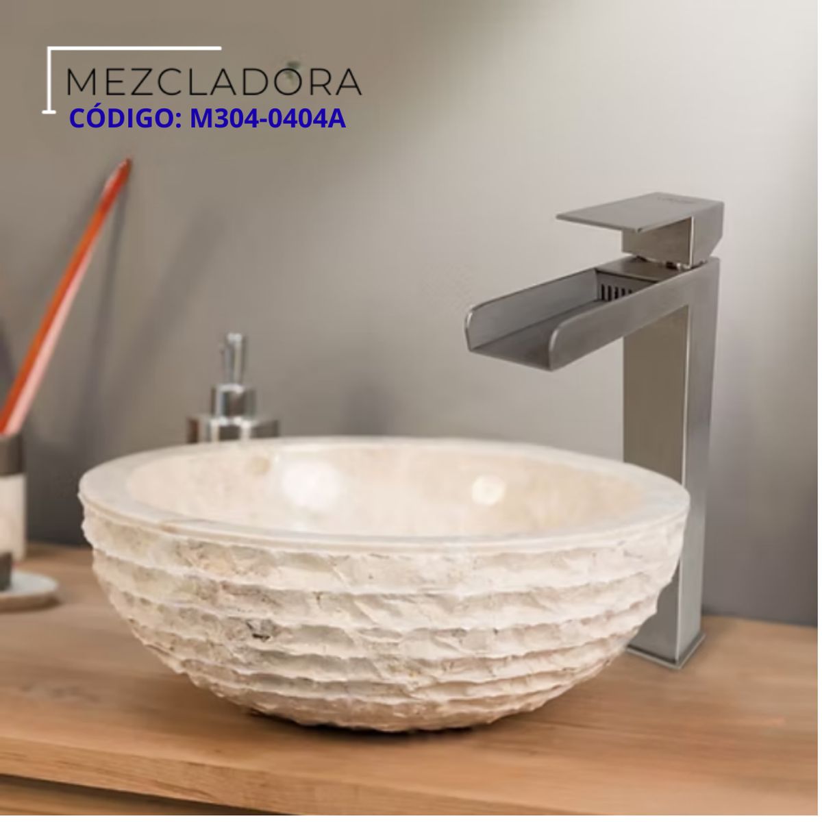 XM - MEZCLADORA MONOCOMANDO PARA LAVATORIO ALTO CASCADA SATINADO M304-0404A