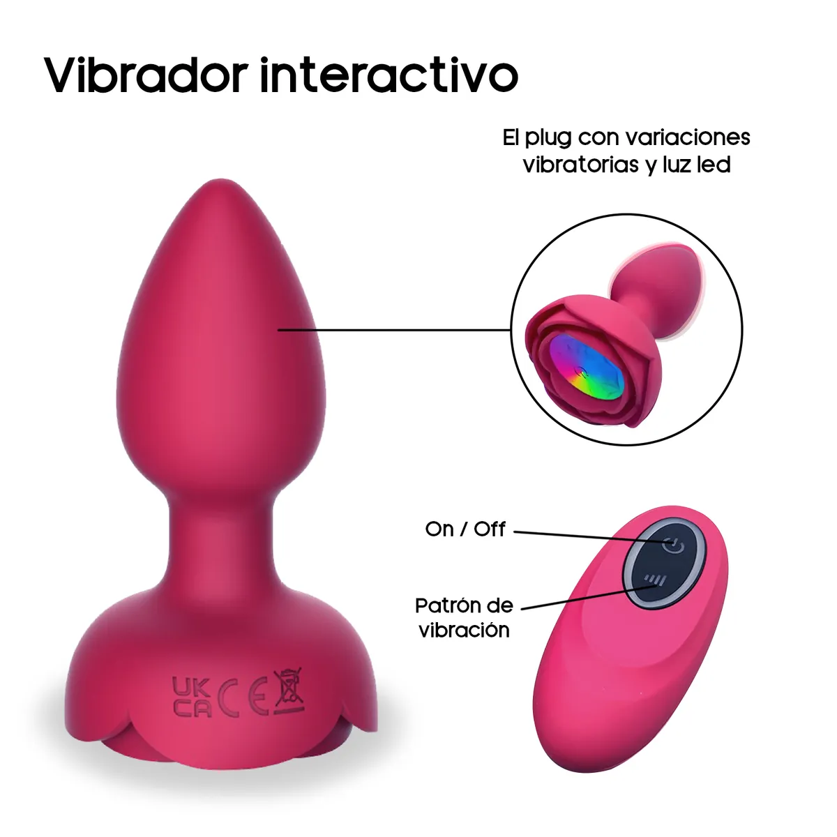 GENERICO - Plug Tactil Vibrador RGB + Control Remoto - Rose Butt