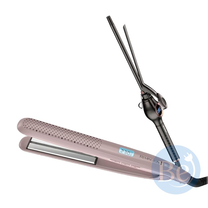 REMINGTON - Combo Alisadora Remington Wet2Straight S27A y Rizador Kemei de 9mm