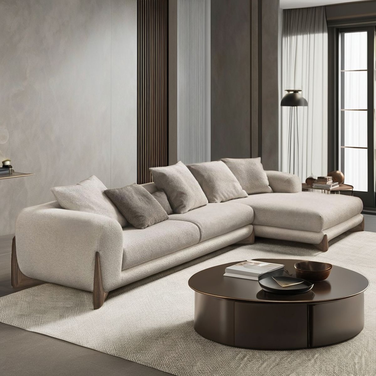 GENERICO - Seccional Derecho Japandi en tela boucle ovejero color marfil