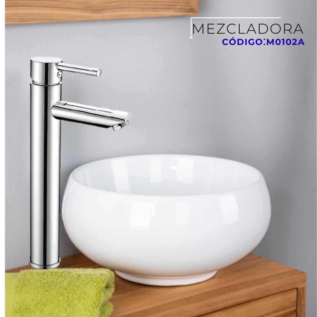 XM - MEZCLADORA MONOCOMANDO PARA LAVATORIO ALTO CROMADO M0102A