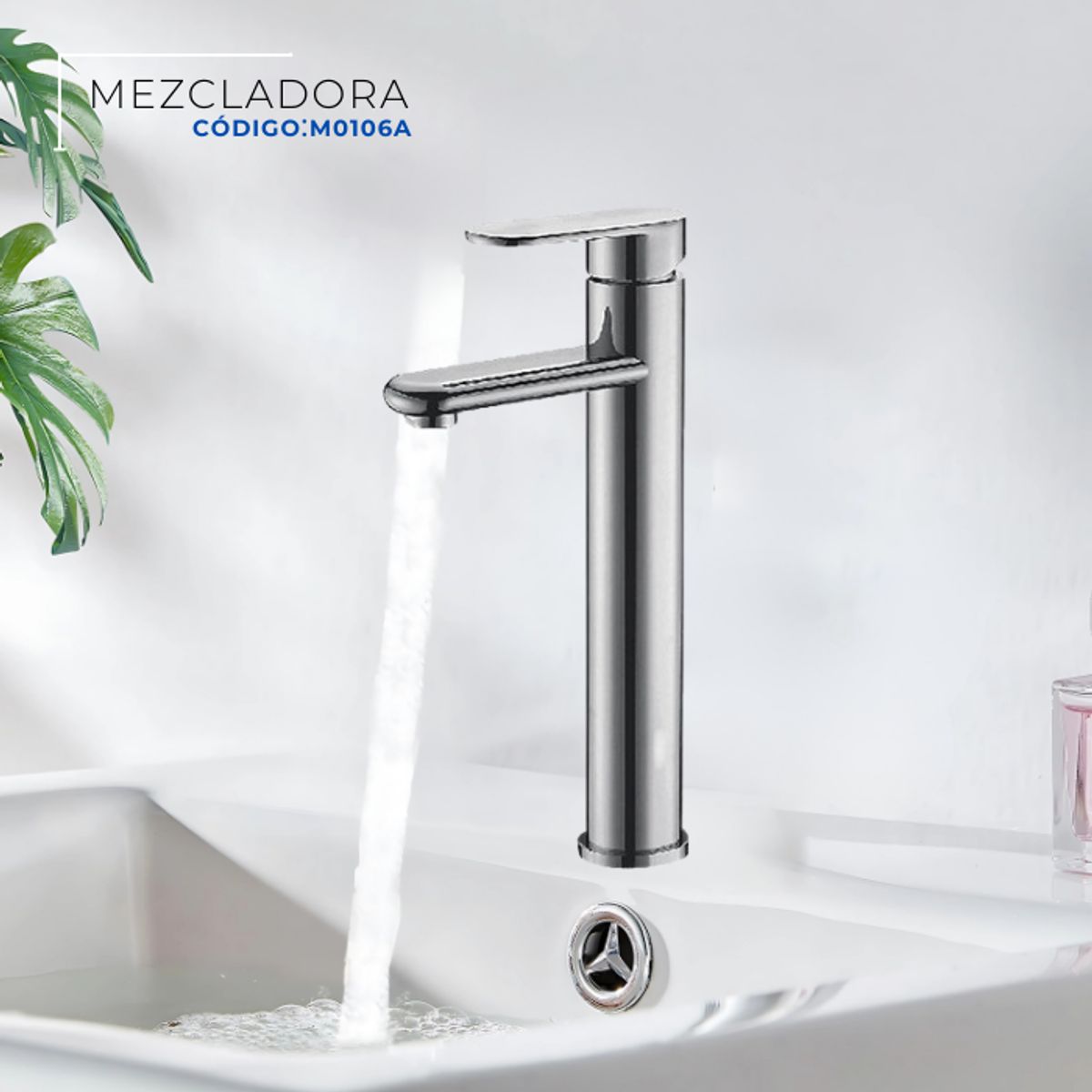 XM - MEZCLADORA MONOCOMANDO PARA LAVATORIO ALTO CROMADO M0106A