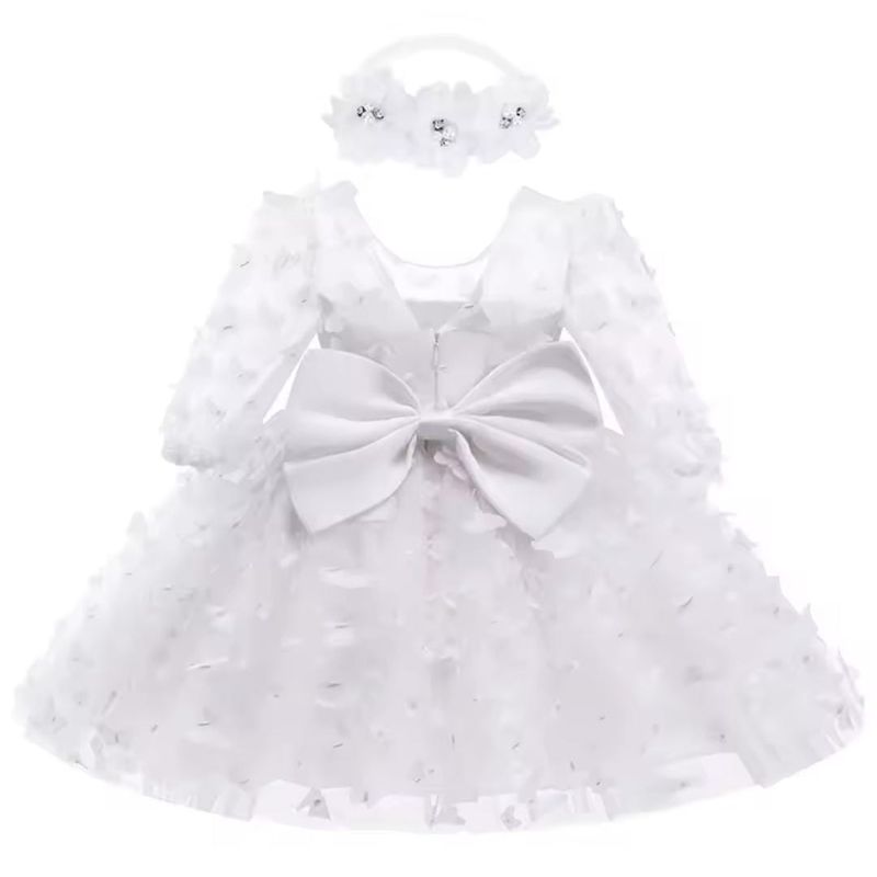 GENERICO - Vestido Blanco Mariposas Niña 1 Añito + Vincha