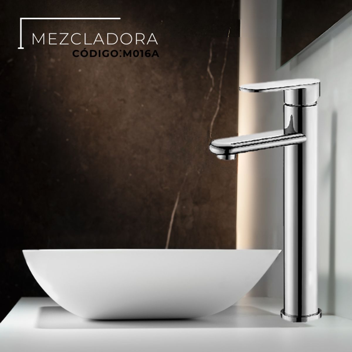 XM - MEZCLADORA MONOCOMADO PARA LAVATORIO ALTO CROMADO M016A