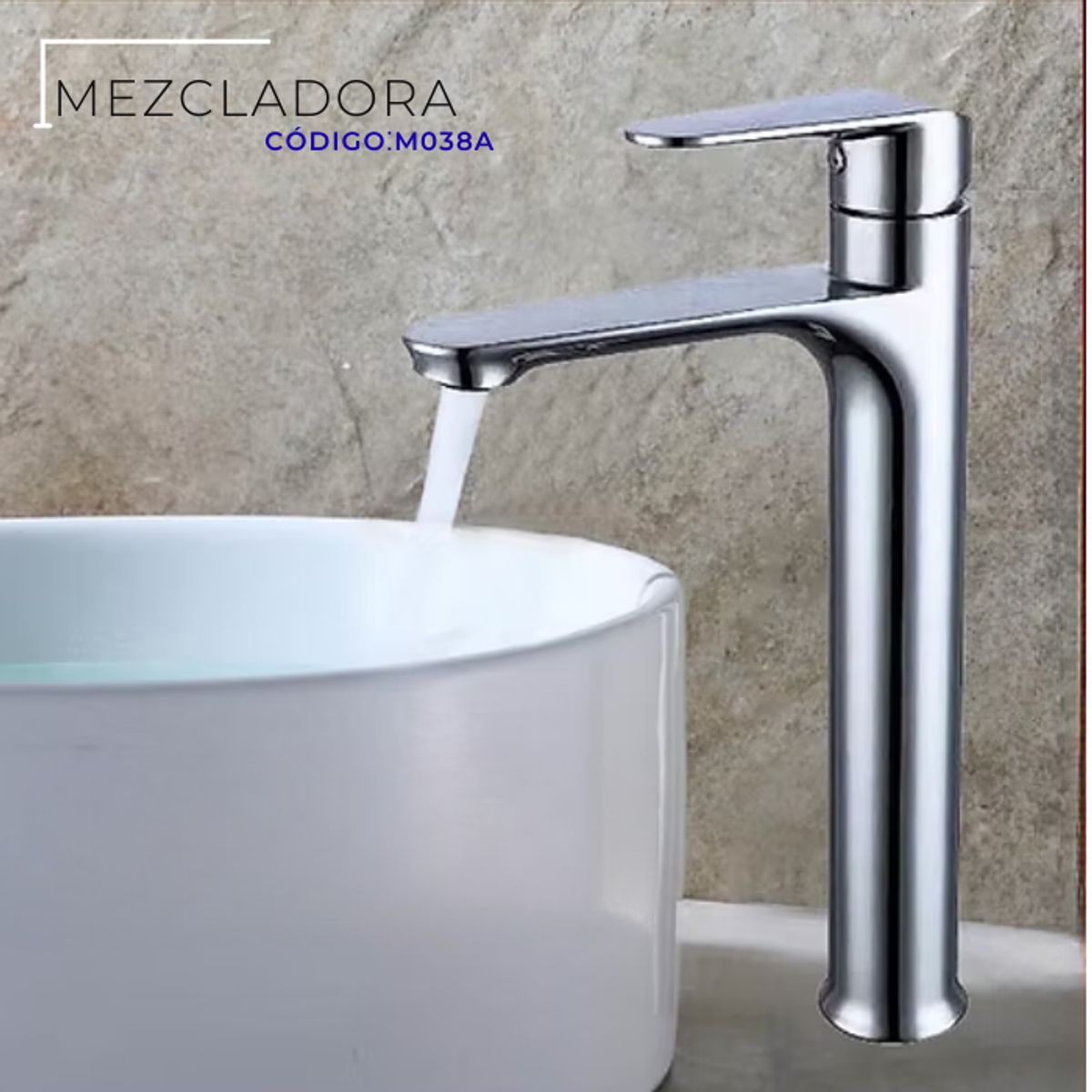 XM - MEZCLADORA MONOCOMANDO PARA LAVATORIO ALTO CROMADO M038A
