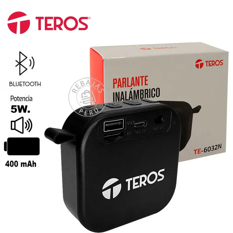 TEROS - Parlante TEROS TE-6032N Bluetooth 5W Negro Radio FM USB Micro SD