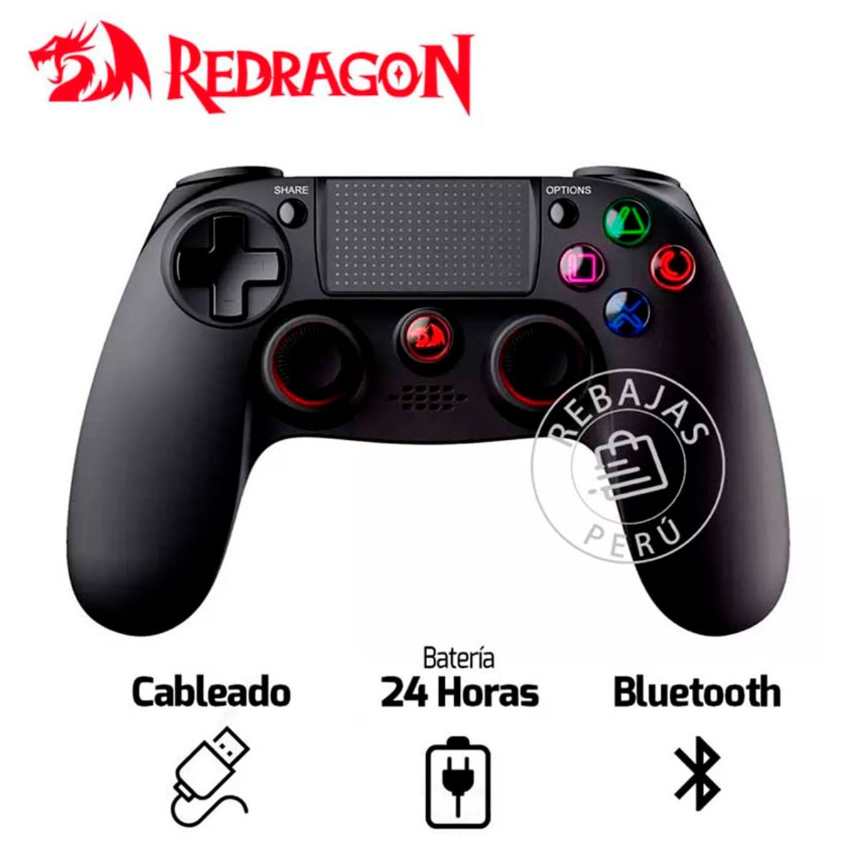 REDRAGON - Gamepad Redragon JUNO G818 Wireless Negro Bluetooth RGB PC y PS4
