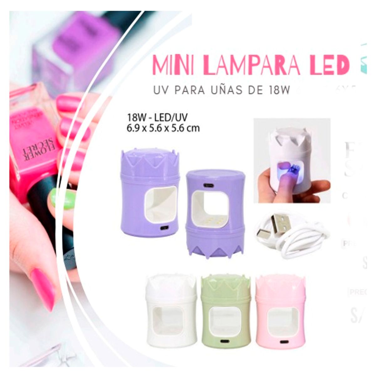 GENERICO - MINI LÁMPARA SOS LED PARA UÑAS RECARGABLE