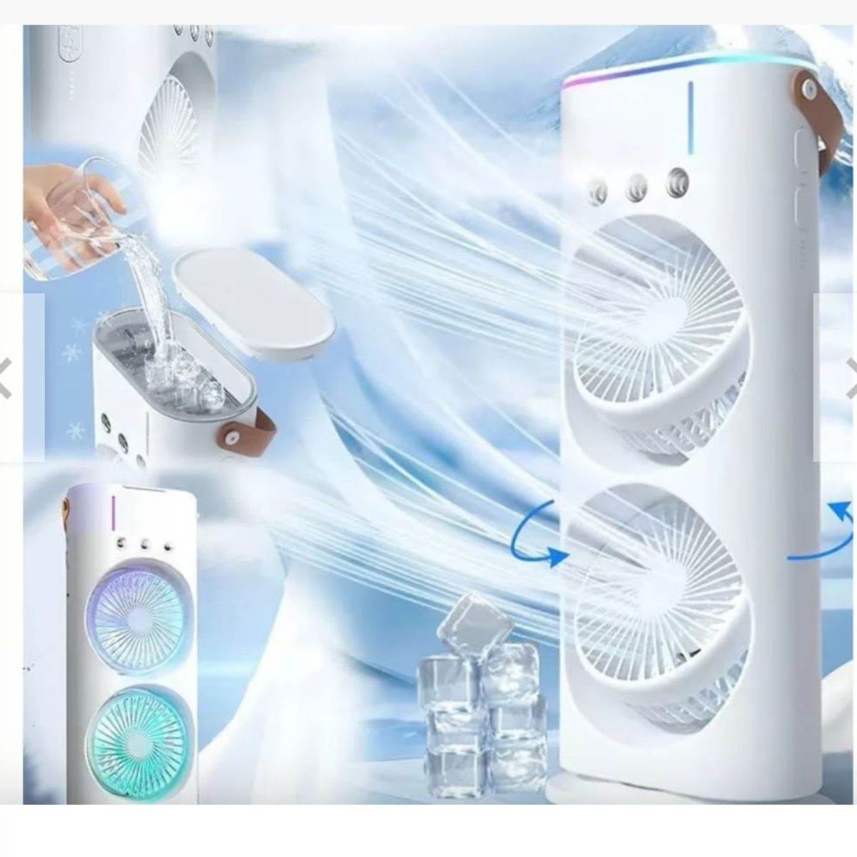 GENERICO - VENTILADOR AIRE FRÍO HUMIDIFICADOR LED MINIMALISTA 5EN1 DOBLE SPRAY