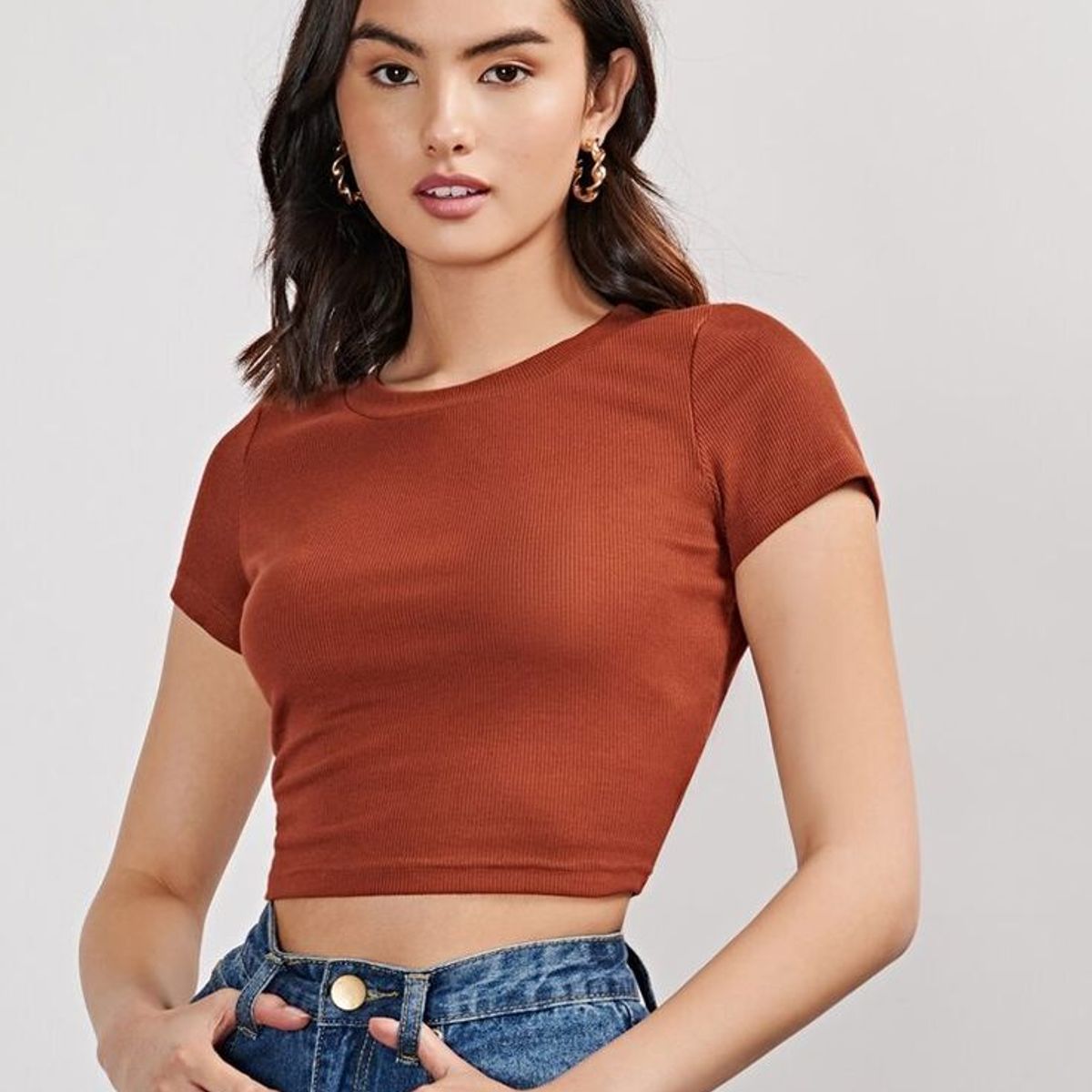 MARC - Blusa Manga Corta Casual Mujer Ladrillo