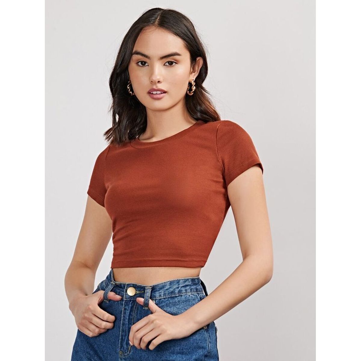 MARC - Blusa Manga Corta Casual Mujer Ladrillo