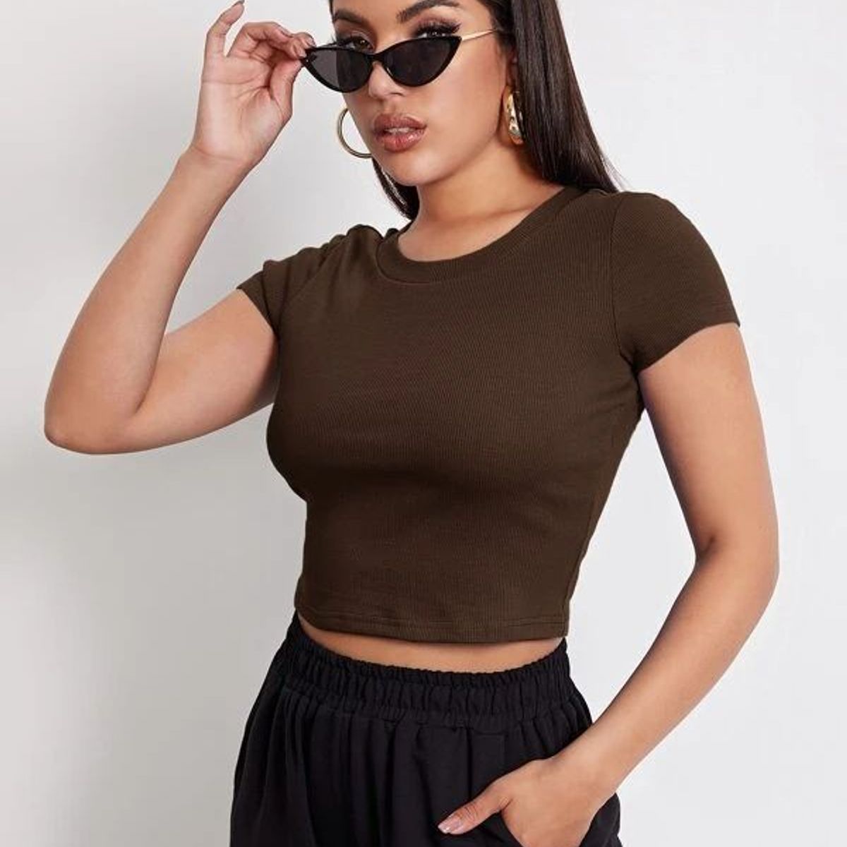 OEM - Blusa Manga Corta Casual   Mujer Marron