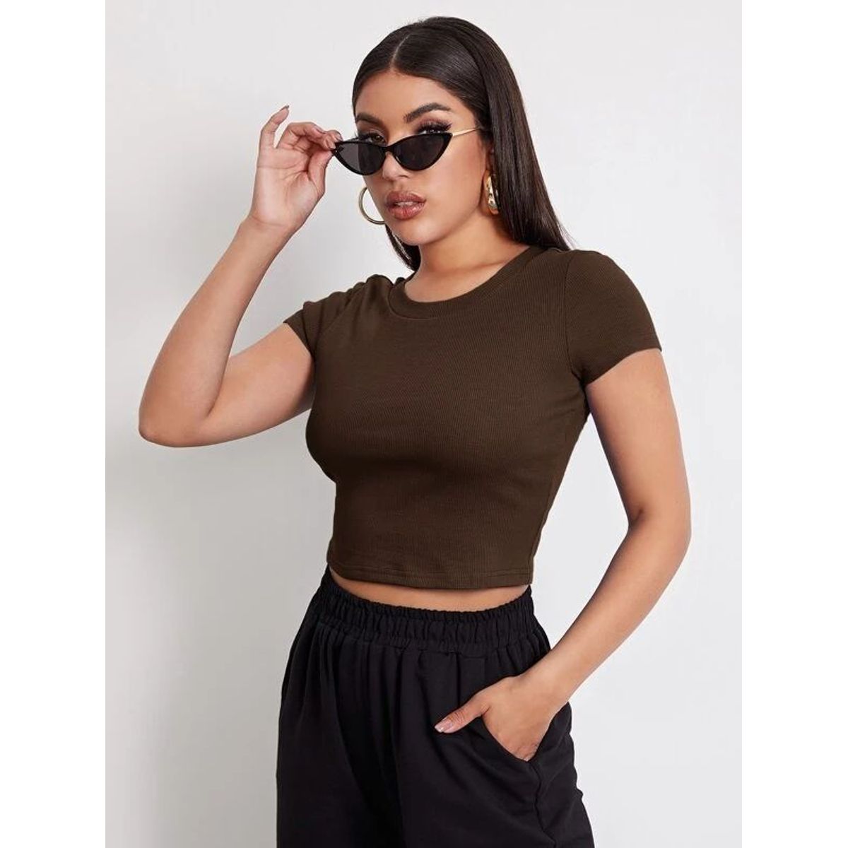 OEM - Blusa Manga Corta Casual   Mujer Marron