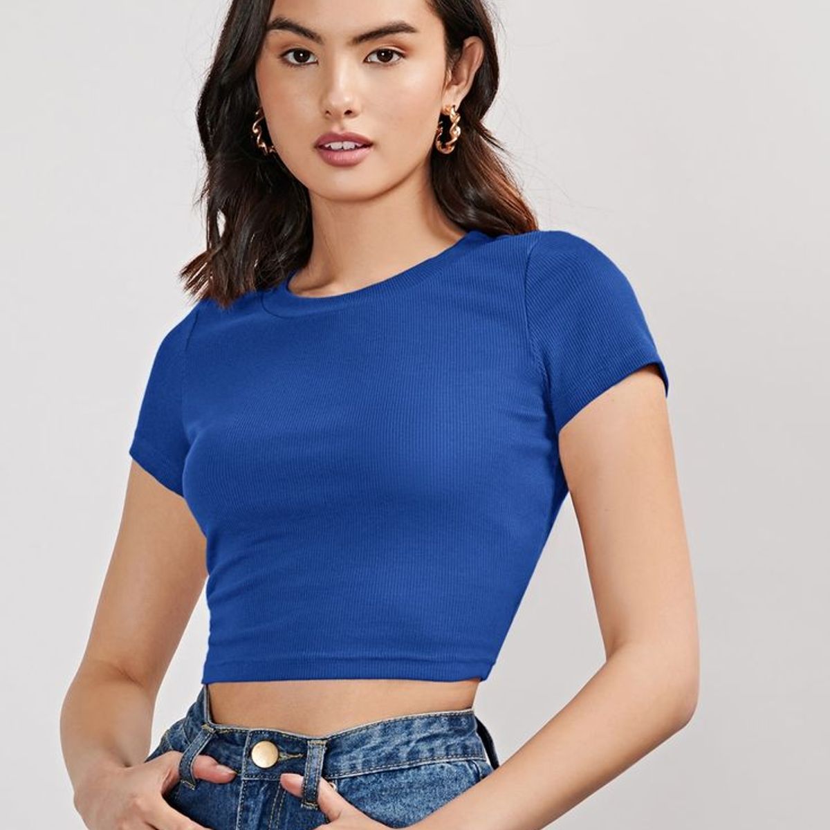 MARC - Blusa Manga Corta Casual Mujer Azul
